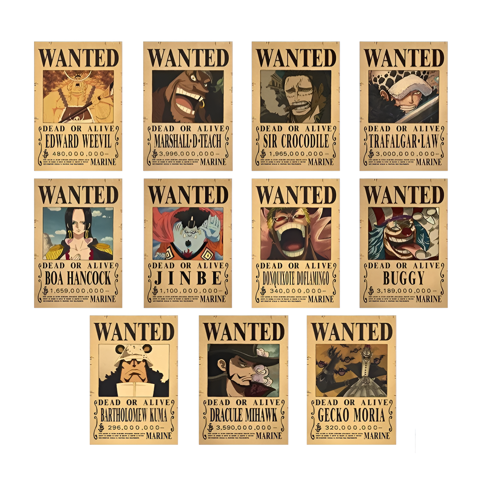 Lot affiches Wanted One Piece 7 Corsaires