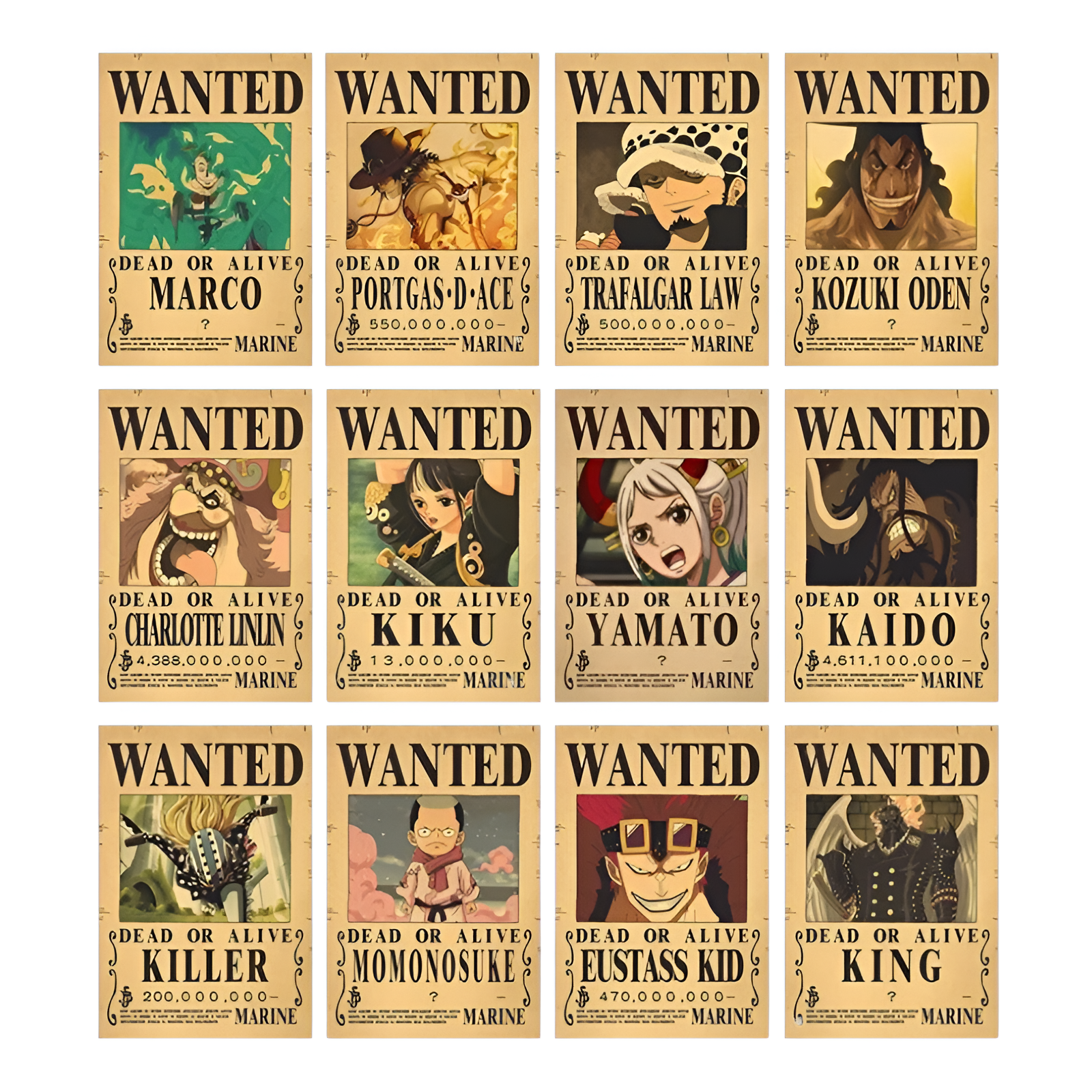 Lot affiches Wanted One Piece Pirates de Wano