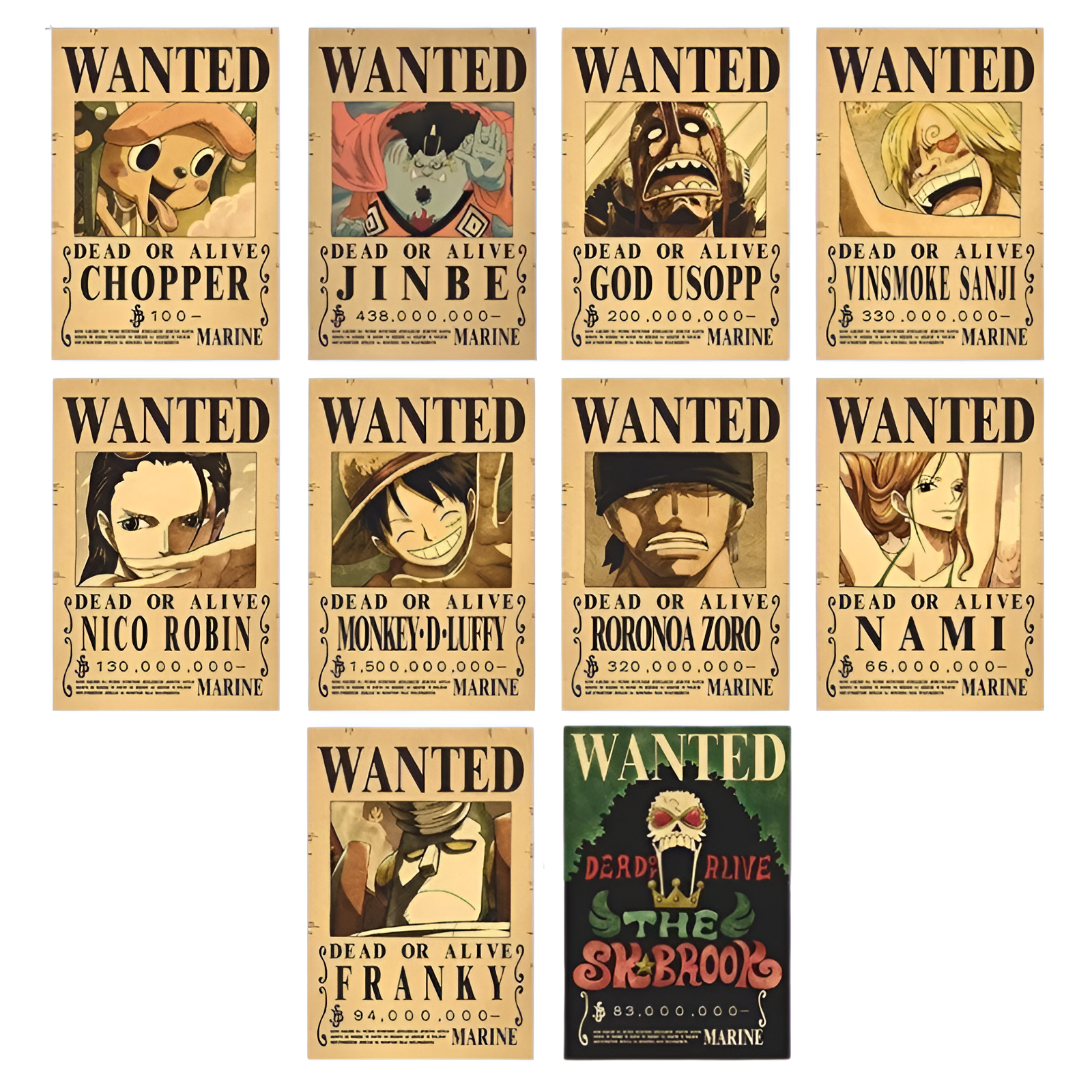 Lot affiches Wanted One Piece Mugiwara Anciennes Primes